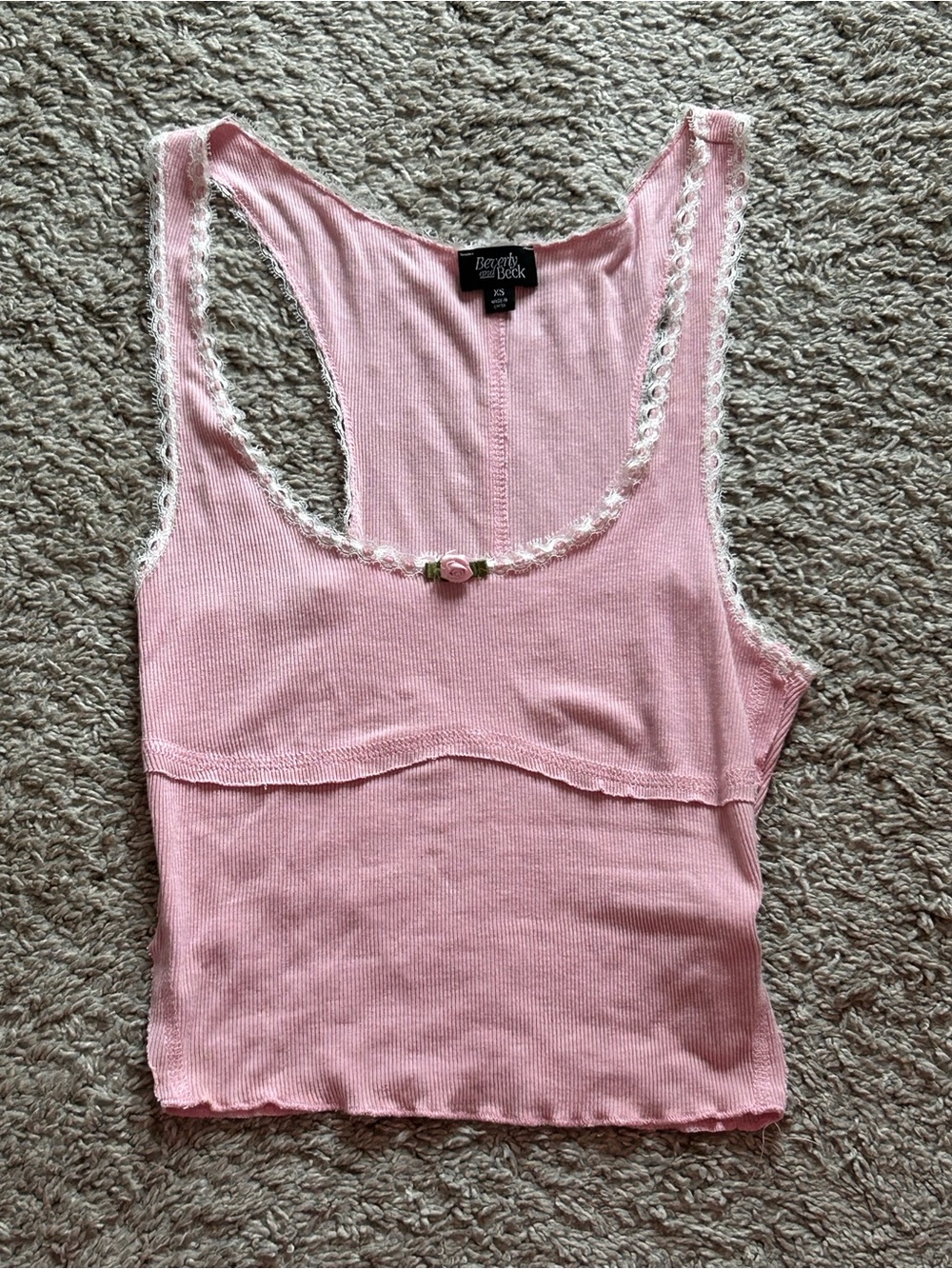 pink lace trim tank top